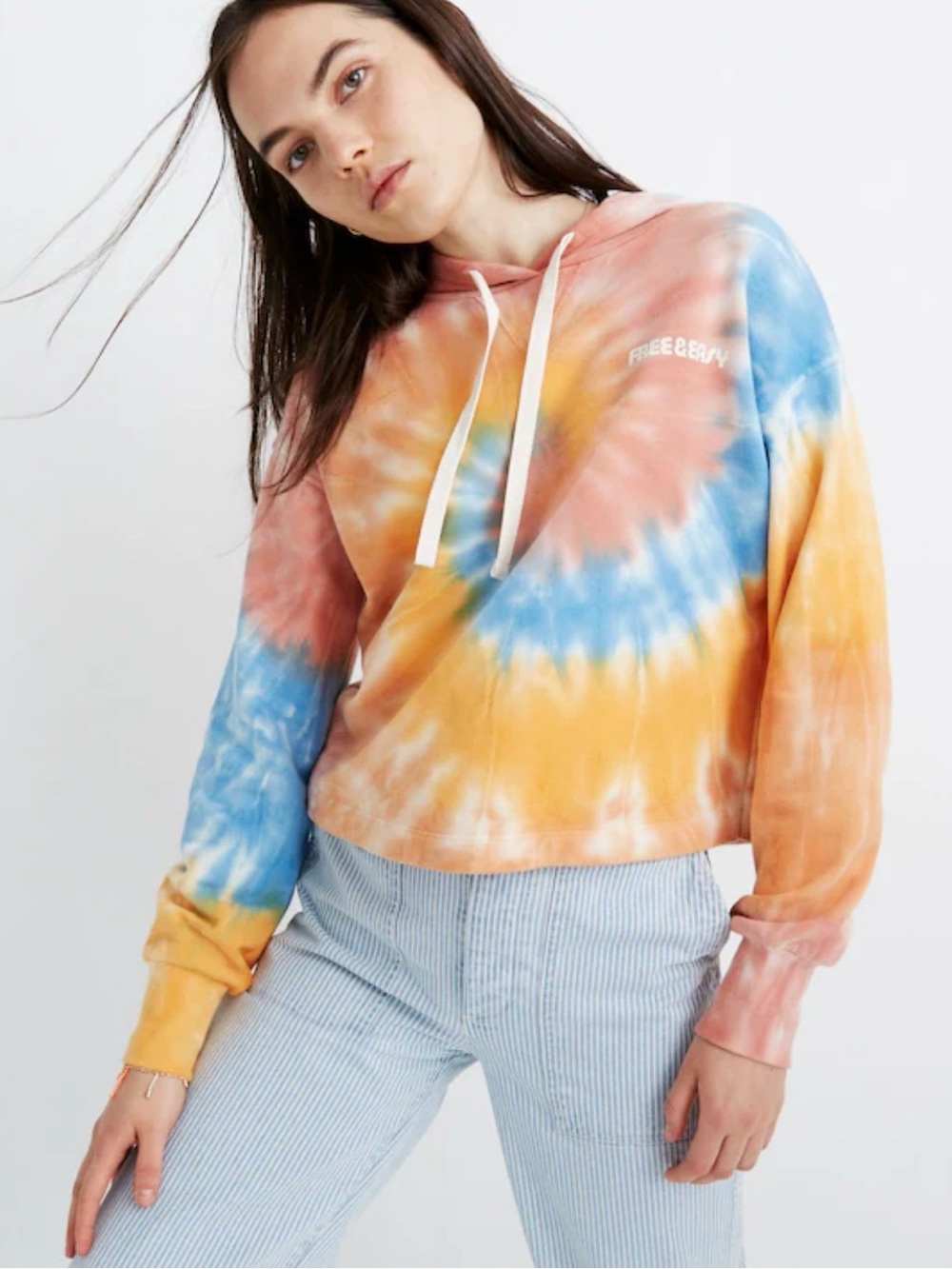 Madewell Tie-Dye Cropped Hoodie in Blue, Orange & Pink